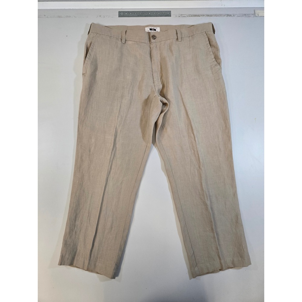 Joseph Abboud Mens 40x29 Tan Beige 100% Linen Flat Front Straight Leg Pants